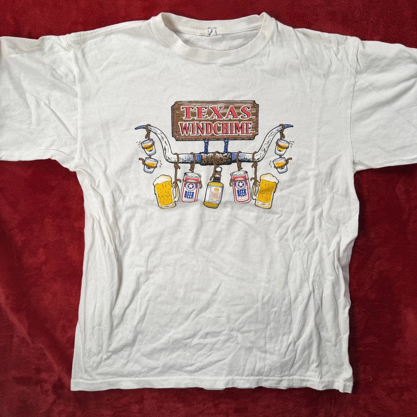 Anvil Men's Texas Windchime Beer Tequila Graphic T-Shirt White Size L Cotton
