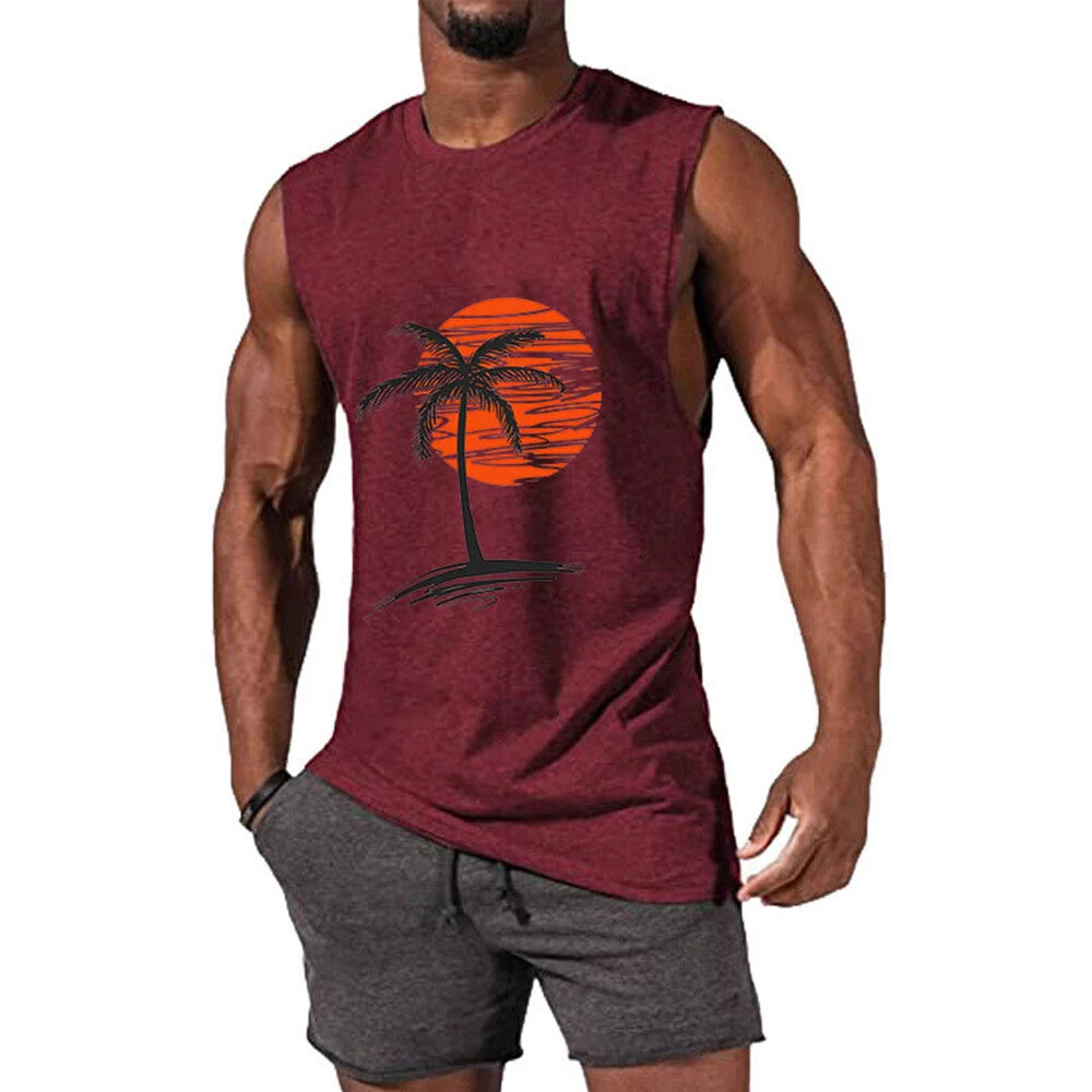 Tank Top Vest Beach Tees Sleeveless Top Blouse Print Loose Breathable Fashi и
