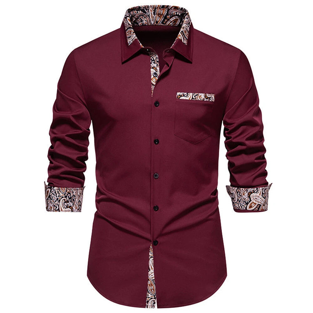 Men's Floral Shirt Casual Slim Shirts Long Sleeve Button Down Tops Blouse