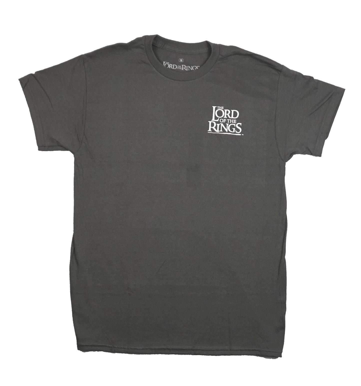 Lord of the Rings New Adult T-Shirt - Lapel Logo Weapons Descriptions on Back
