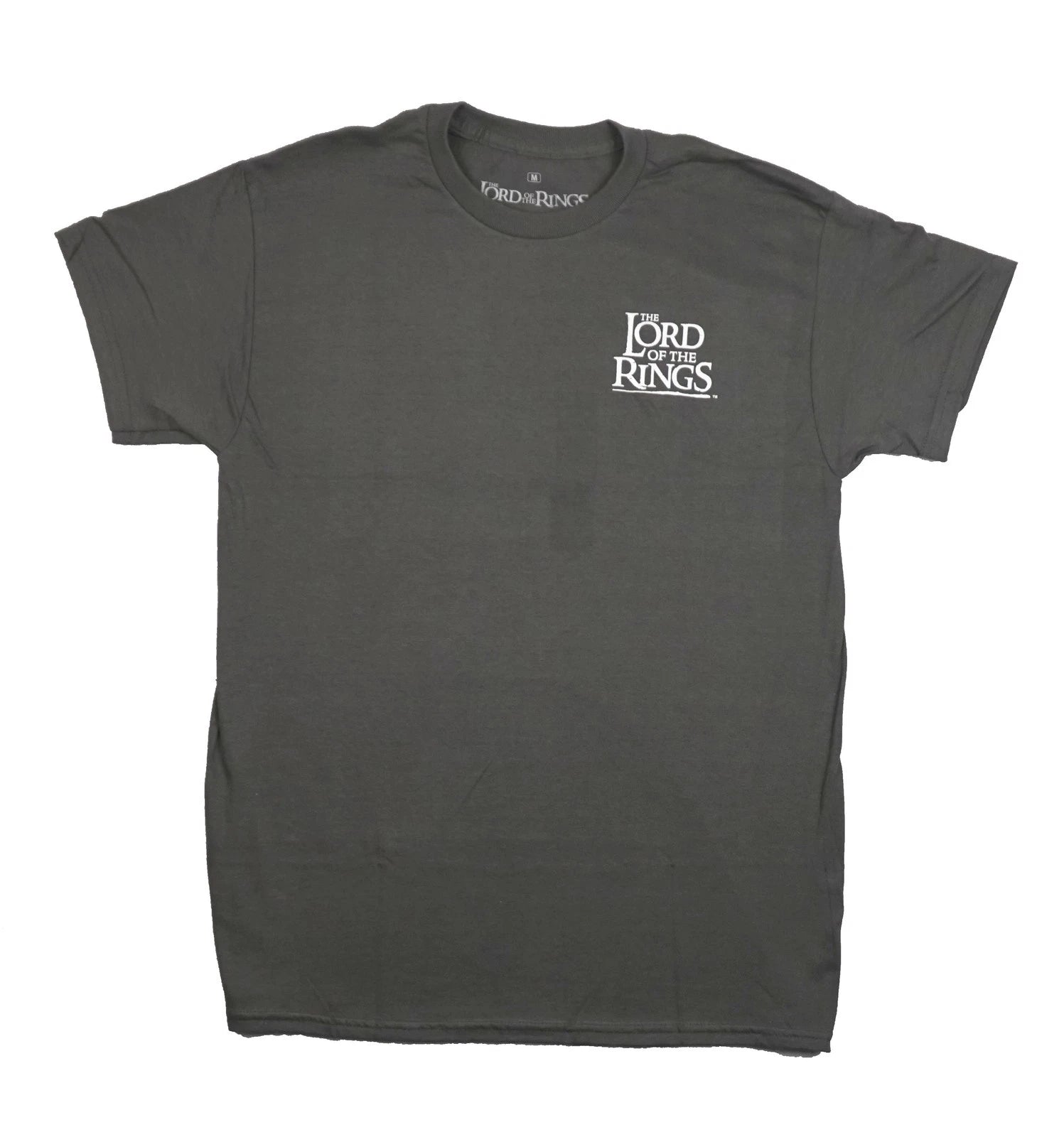 Lord of the Rings New Adult T-Shirt - Lapel Logo Weapons Descriptions on Back