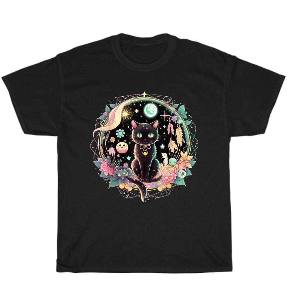 Moon Phases Crystal Witchy Cute Black Cat Kawaii Pastel Goth T-Shirt Unisex Gift