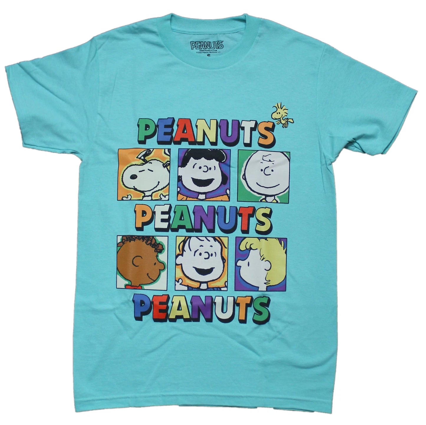 Peanuts New Adult T-Shirt - Face Boxes Silly Logo Snoopy Charlie Brown