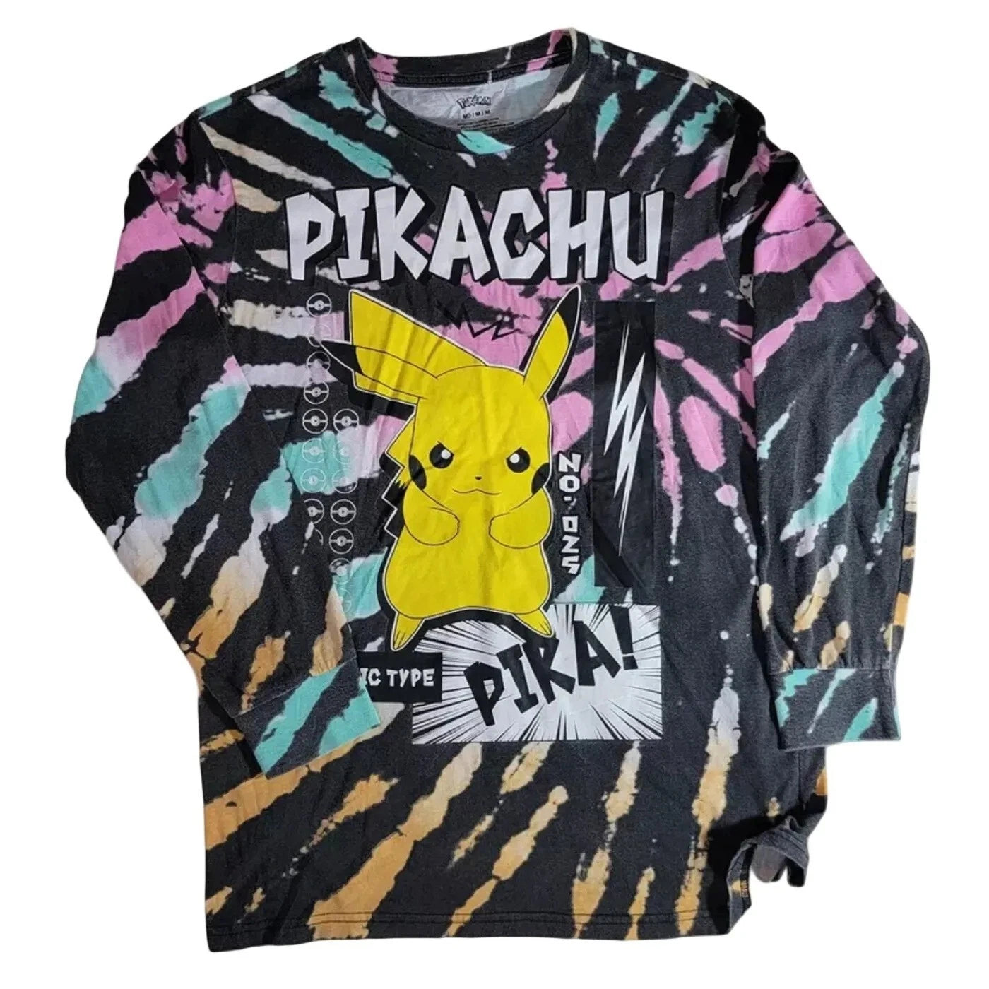 Pokemon Pikachu Electric Type Men's Long Sleeve Tie Dye T-Shirt NWT