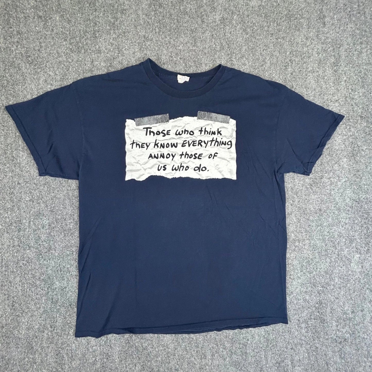 Gildan Heavy Cotton Navy Blue Sarcastic Graphic T-Shirt Know Everything XL