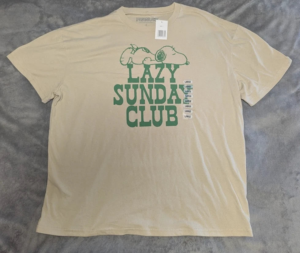 Peanuts Snoopy "Lazy Sunday Club" Unisex T-Shirt Large NEW WITH TAGS