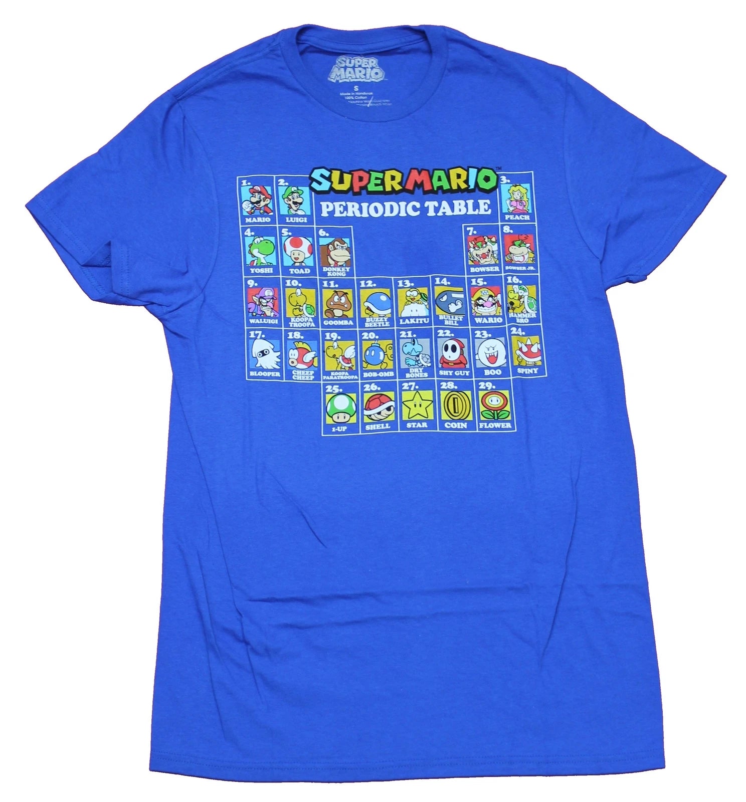 Super Mario Brothers Adult New T-Shirt - Periodic Table of Mario
