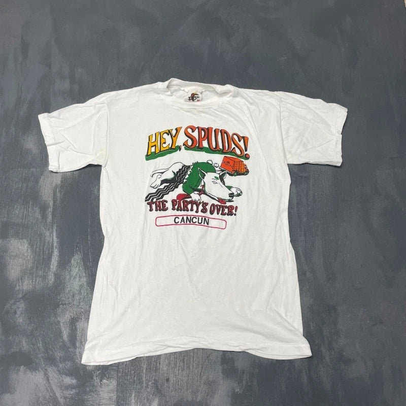 vintage Party dog shirt mens medium white 1990s single stitch spuds beer