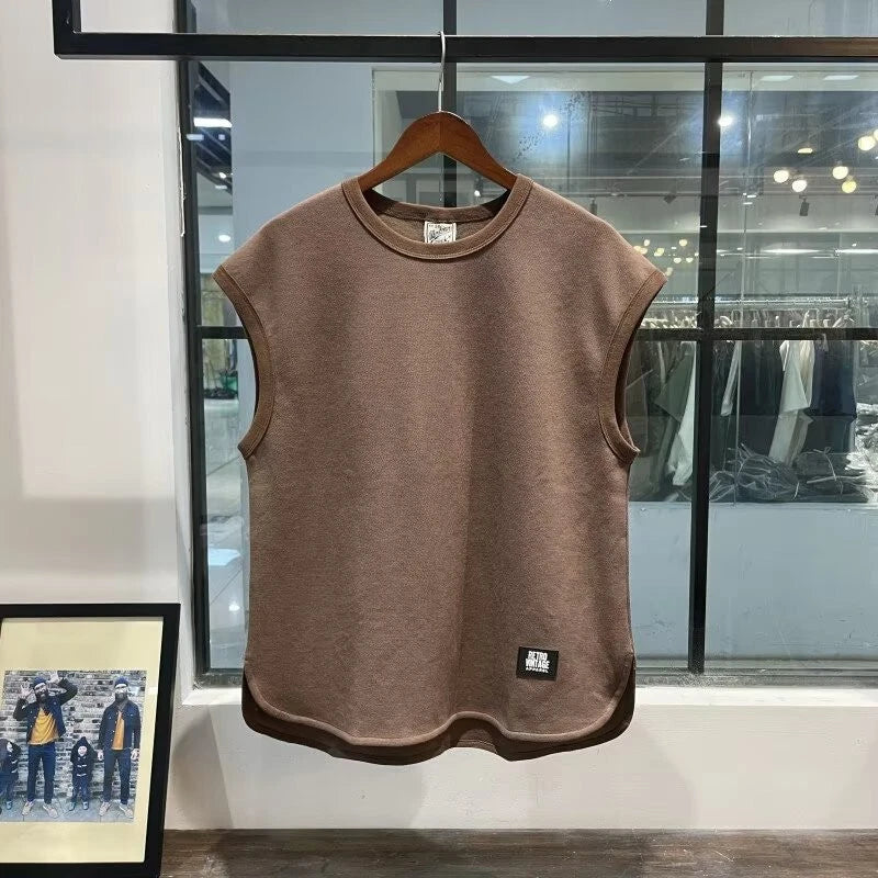4 Color Crew Neck T-shirt For Men Fitness Sweatshirt Sleeveless Vest Casual Top