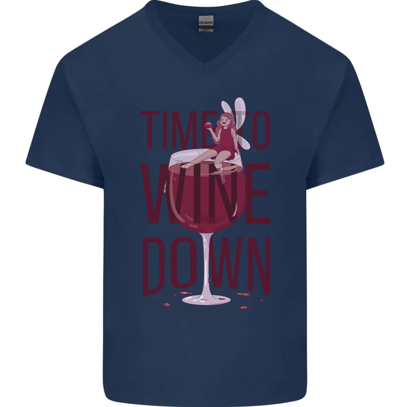 Time to Wine Down Funny Alcohol Mens V-Neck Cotton T-Shirt