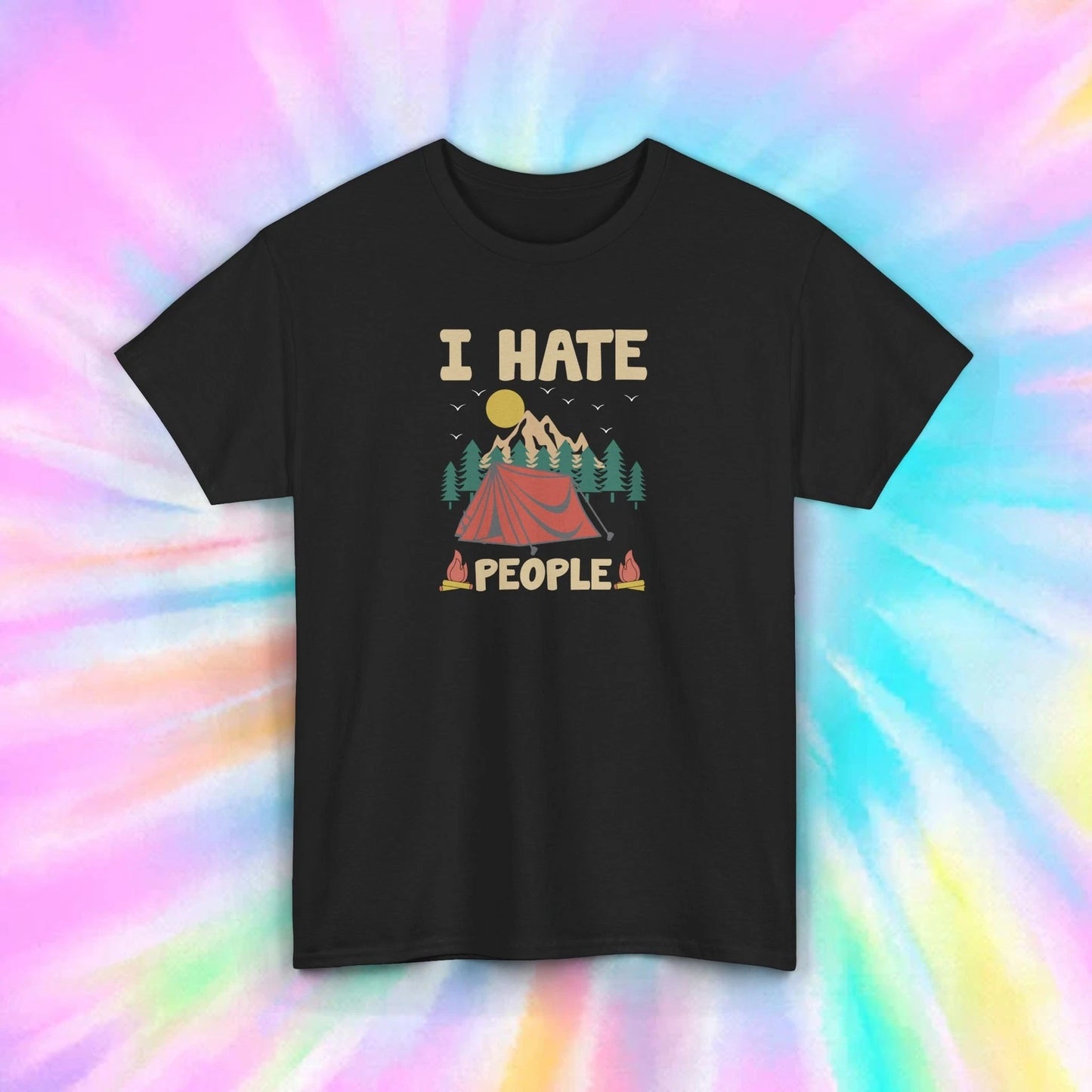 I Hate People Camping Outdoors Mountain Tent Funny Hiking Graphic T-Shirt Tee