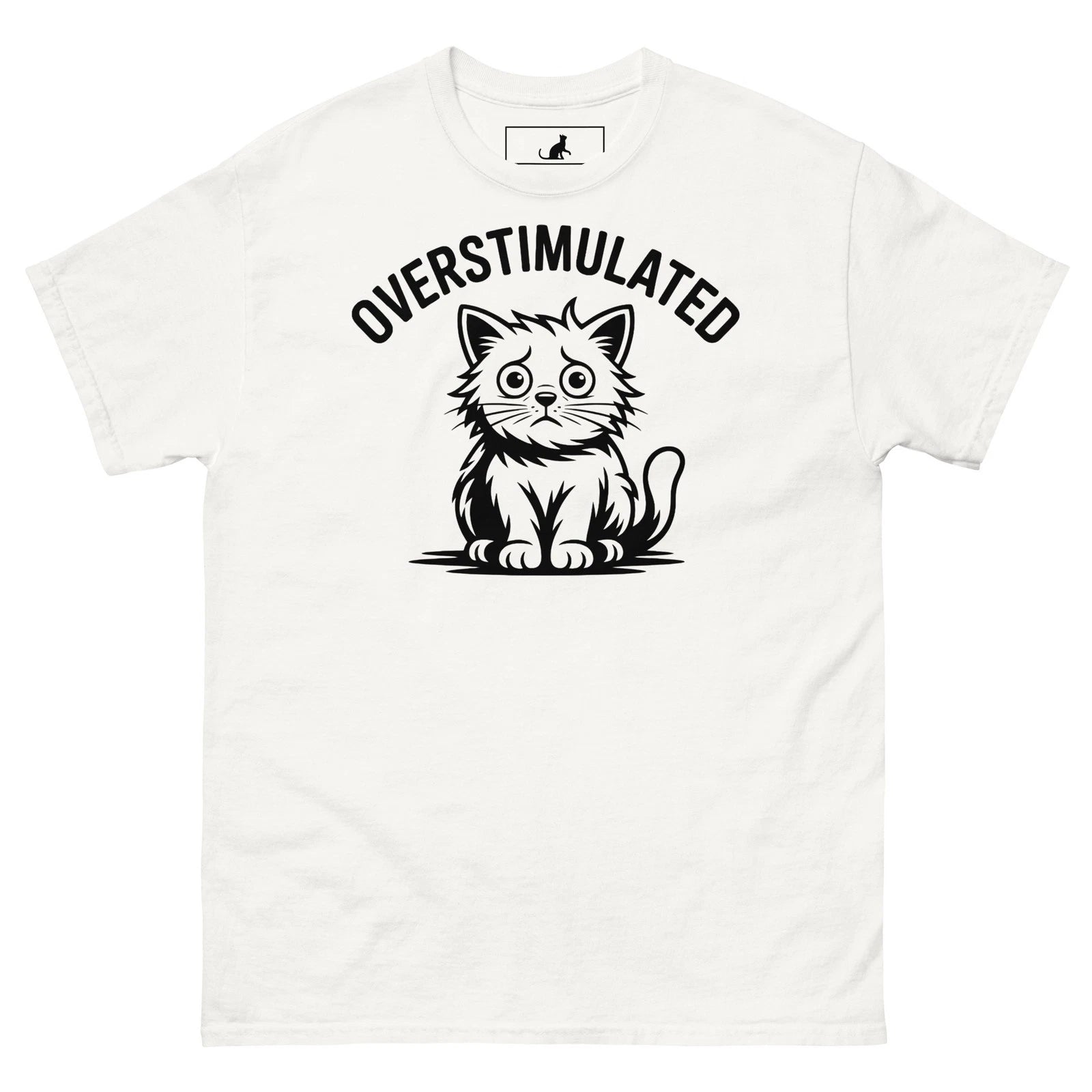 Overstimulated Cat T Shirt Funny Introvert Meme Black Cat Graphic Tee