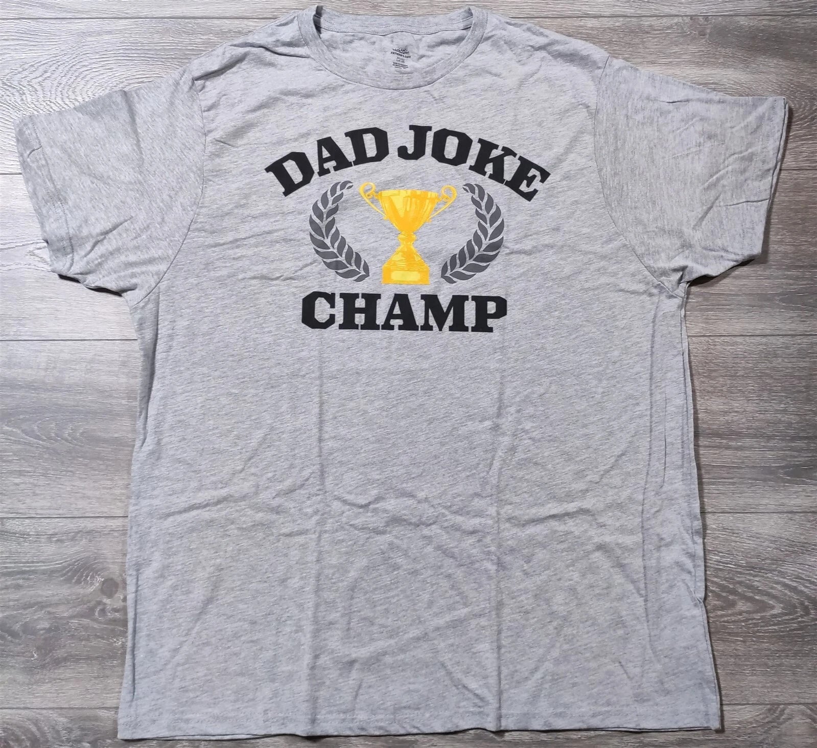 Dad Joke Champ Shirt Adult X-Large 46-48 Gray Short Sleeve Fathers Day Tee Mens