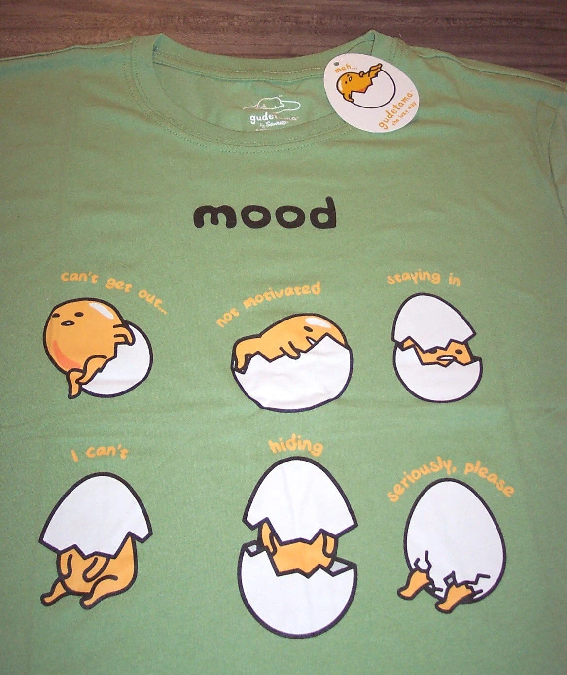 Sanrio SOFT GUDETAMA THE LAZY EGG FUNNY MOOD T-Shirt MENS LARGE NEW w/ TAG