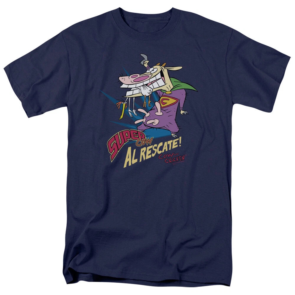 Cow and Chicken Super Cow Al Rescate Men's T-Shirt S-5XL Licensed Tee