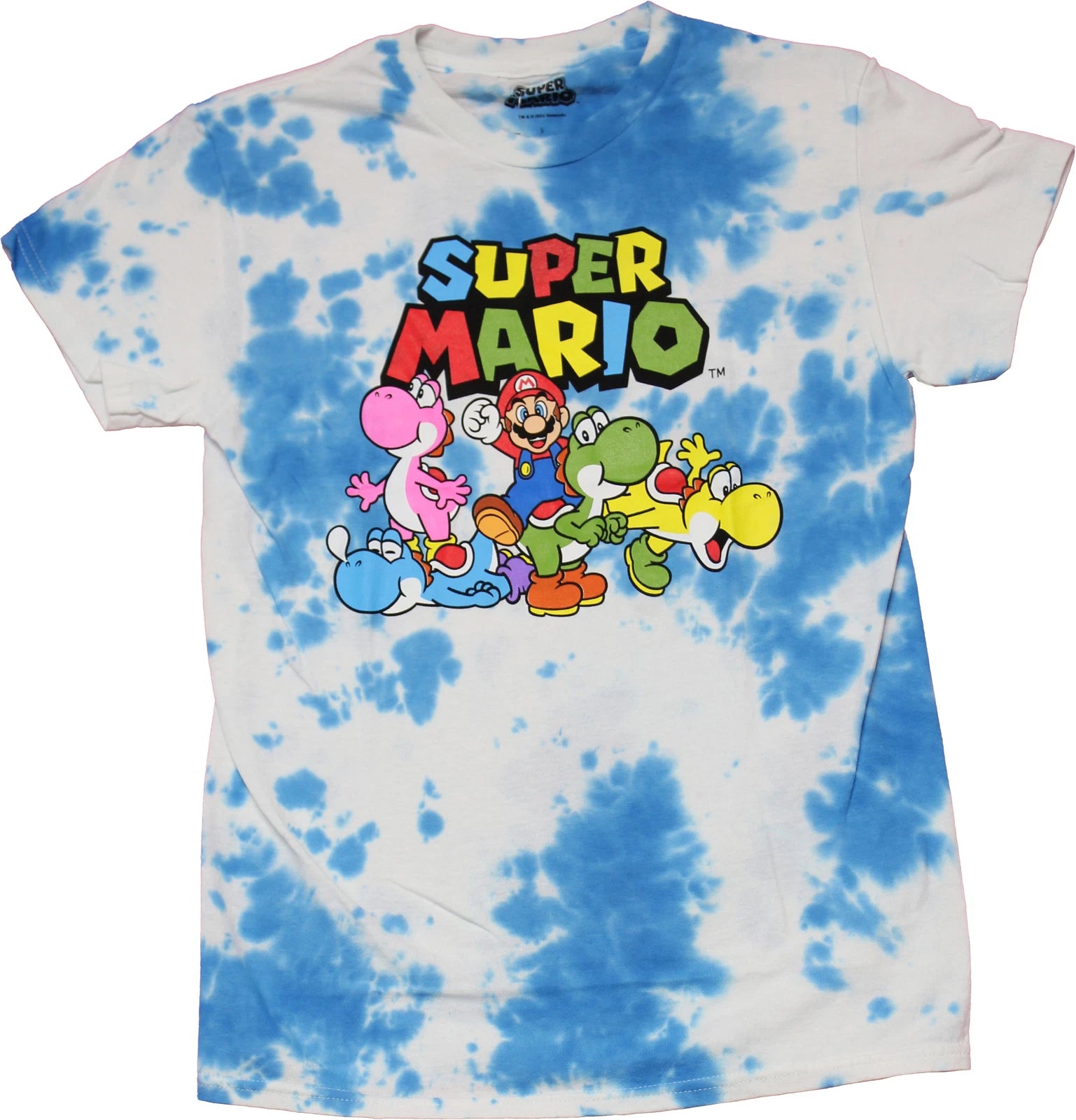 Super Mario Brother New Adult T-Shirt - Group Tie Dye Under Logo