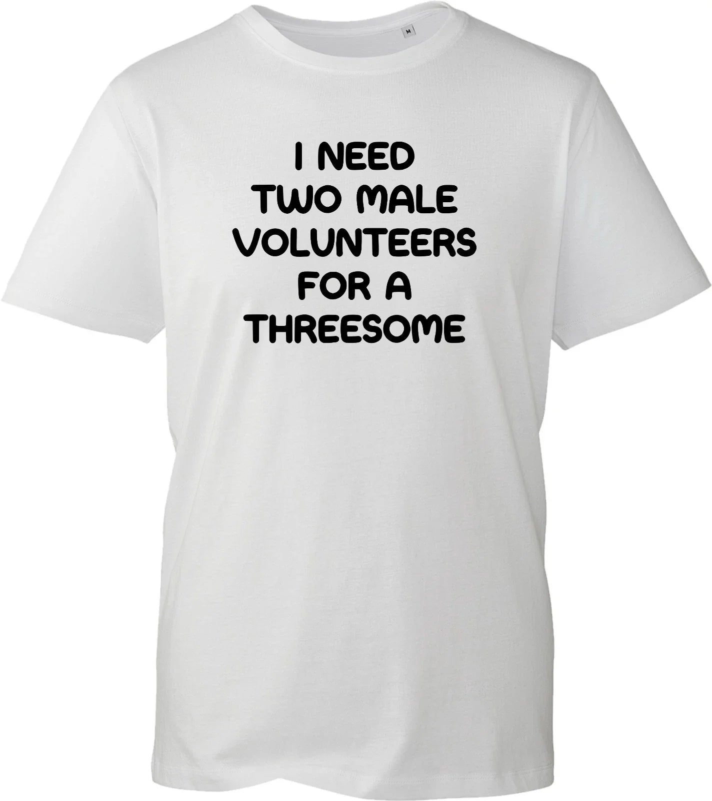 Funny Rude Slogan T-Shirt Women I Need Two Male Volunteers Joke Novelty Gift Tee