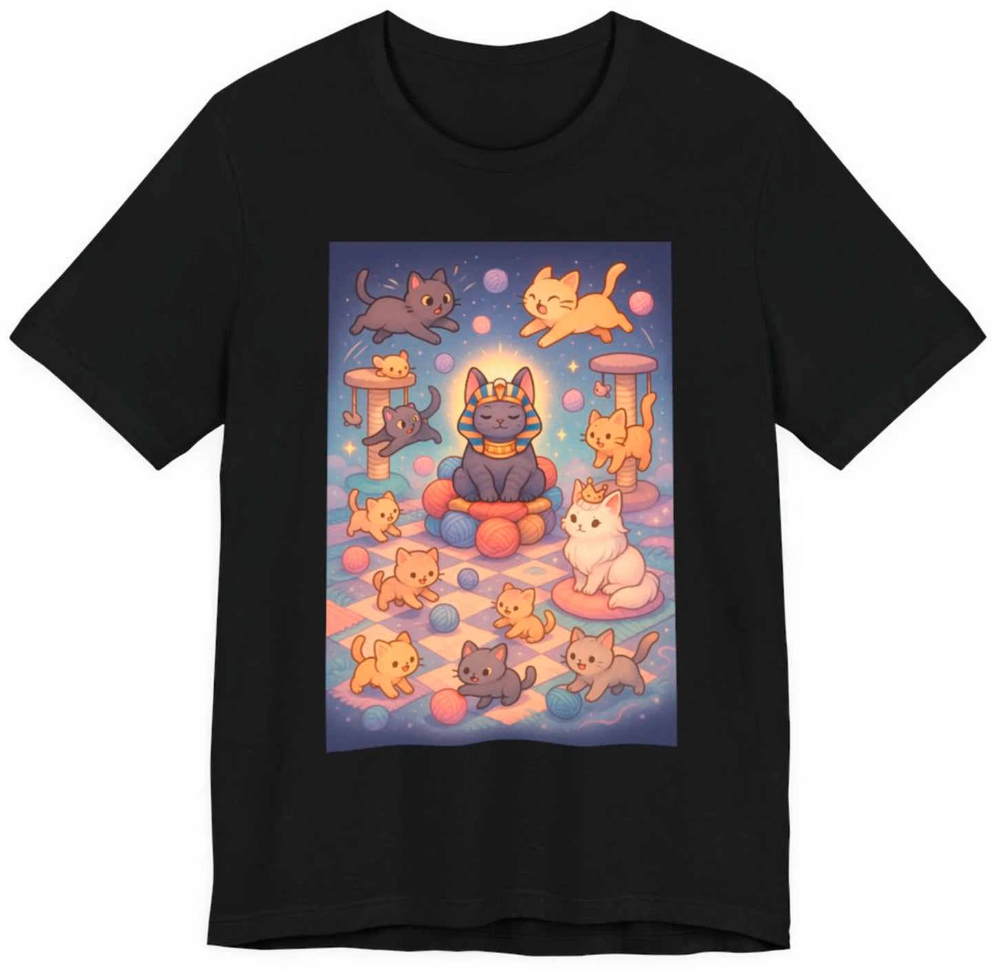 Kawaii Cat Chess T-Shirt – Minimalist Cute Pharaoh King Queen