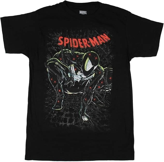 Marvel Mens Spider-Man Symbiote Black Suit Comic Graphic Shirt New XS-2XL