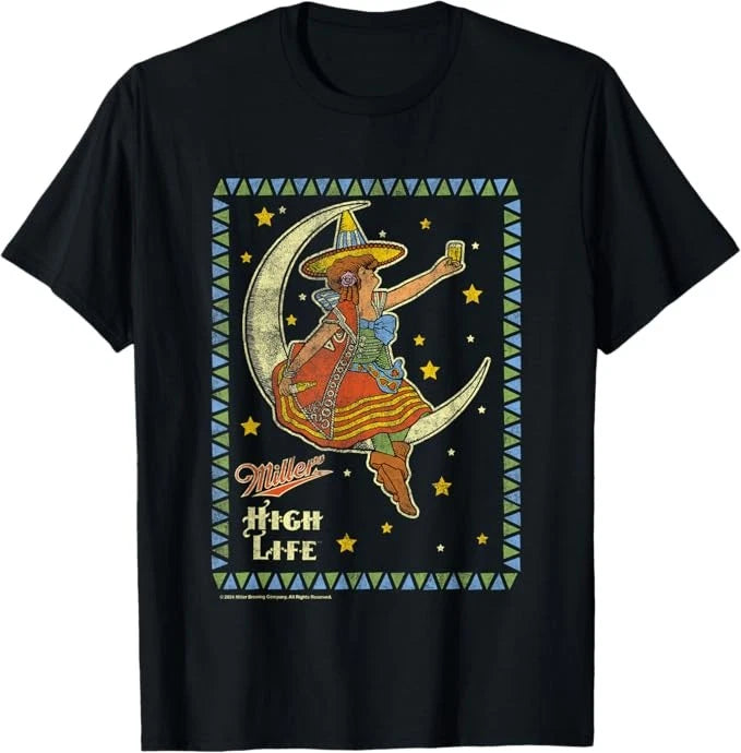 Miller High Life Girl On The Moon Vintage Desing T-Shirt New