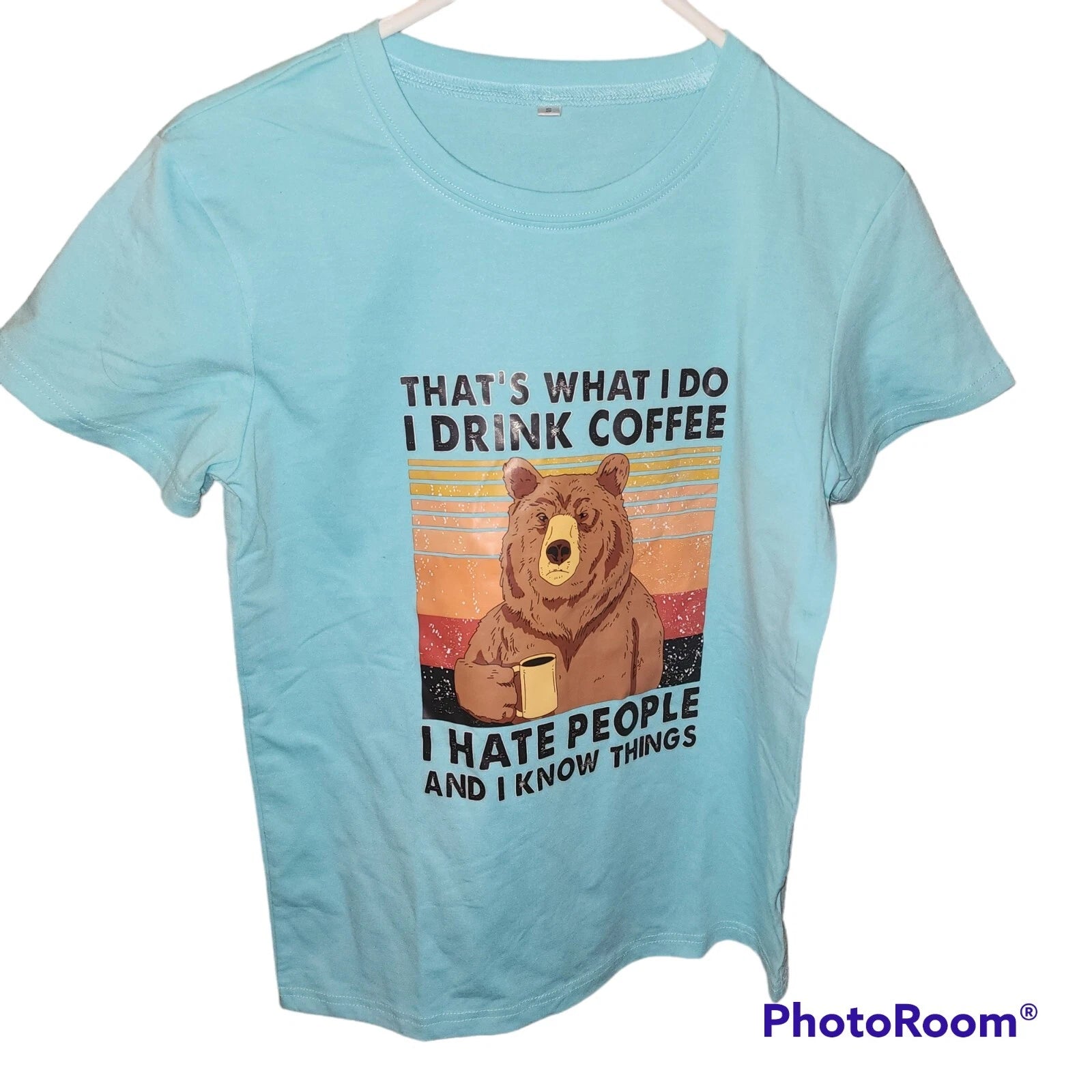 Coffee bear Light Blue Size S T-shirt I hate people and I know things