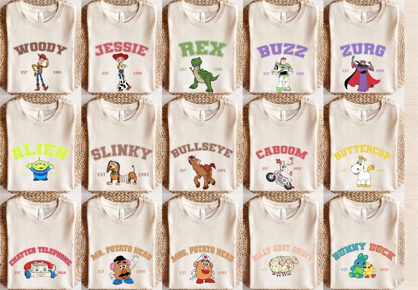 Disney Toy Story Characters T-Shirt, Pixar Fan Retro EST Graphic Cartoon Tee