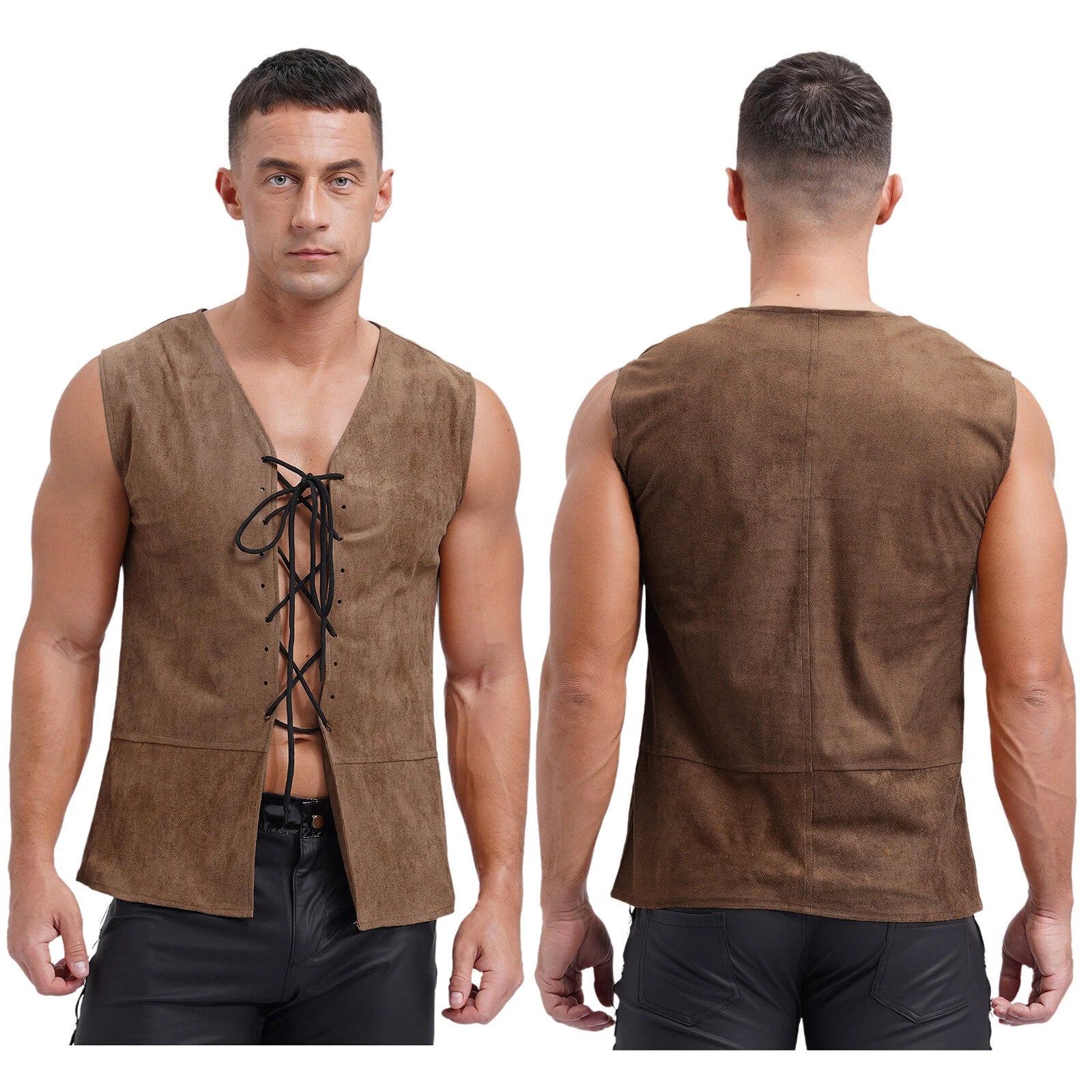 Men's Vest Vintage Waistcoat Festival Crop Tops V Neck Blouse Birthday Top Tee