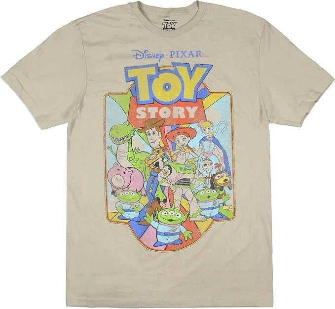Disney Pixar Toy Story  Mens Character Group Woody Jessie Beige Shirt New S-2XL