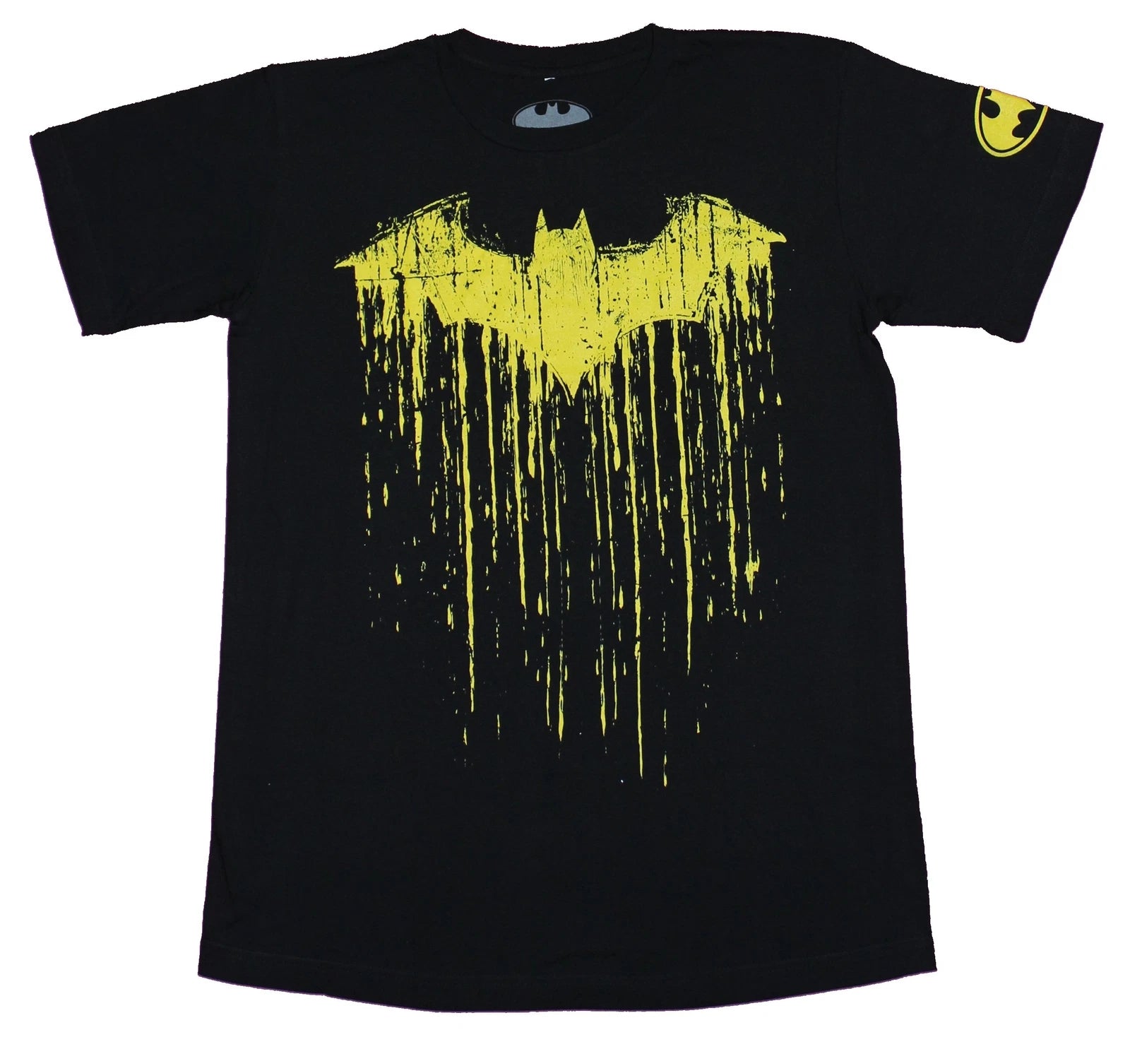 Batman Mens T-Shirt - Dripping Yellow Batwing Logo Image
