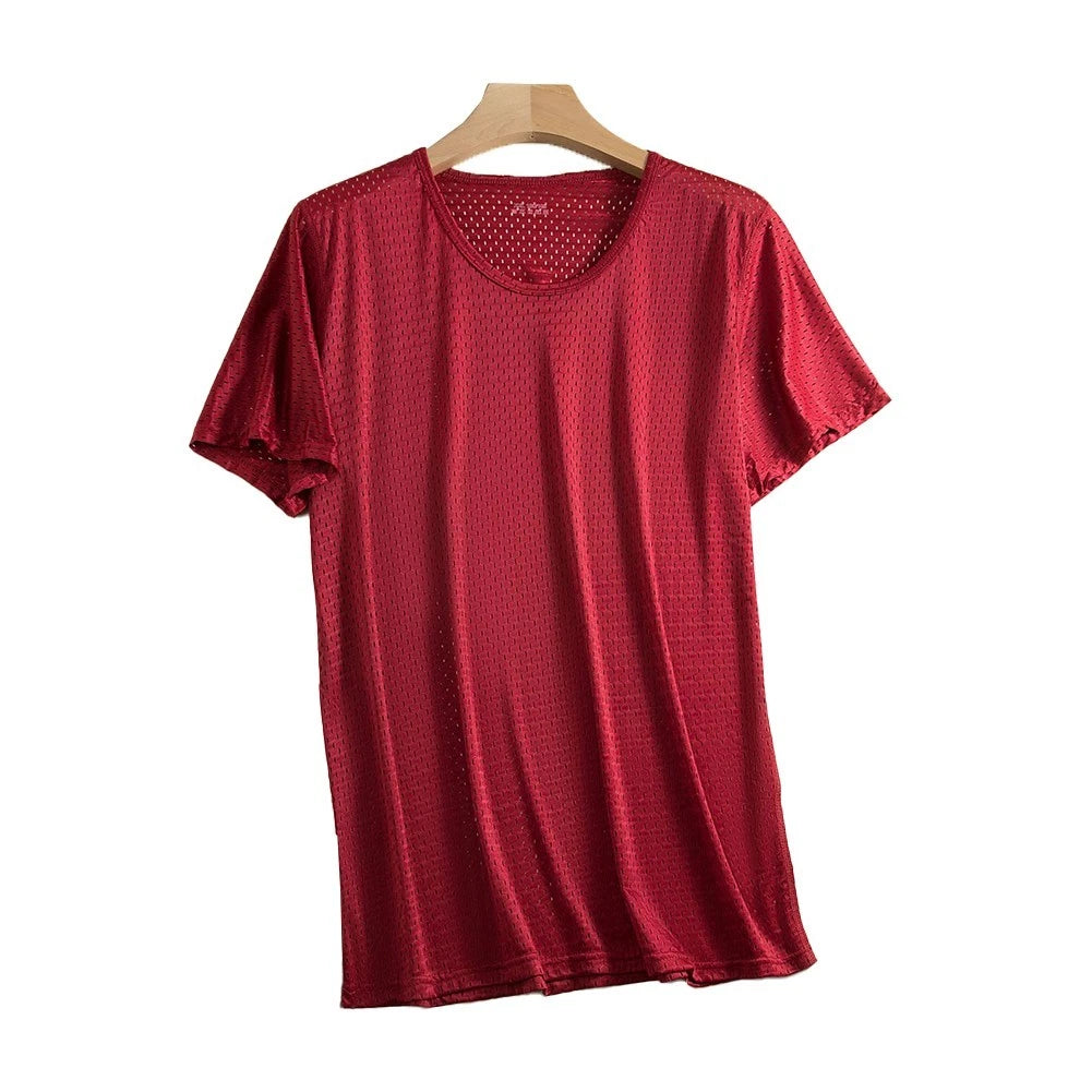 Mens Breathable Mesh T Shirt with Crew Neck for Bodybuilding and Fitness Wear