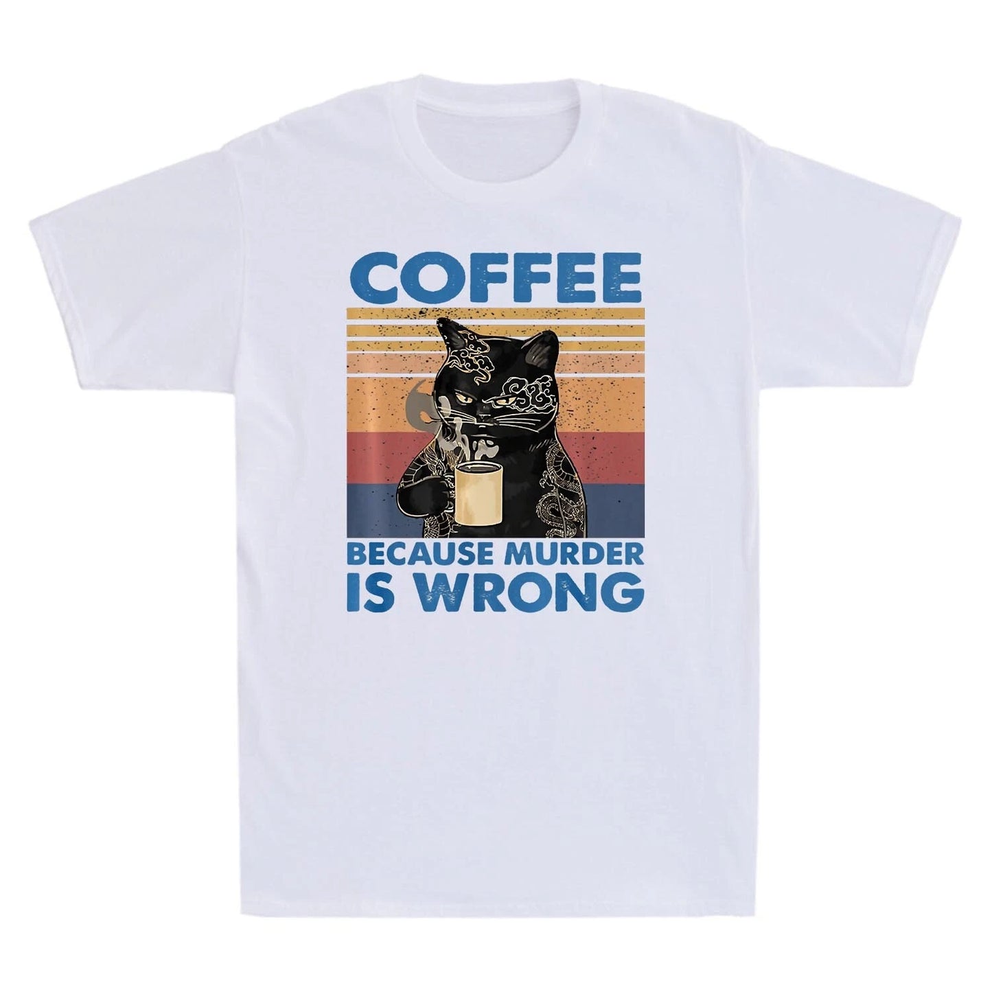 Coffee Because Murder Is Wrong Black Cat Drink Coffee Vintage Men's T Shirt Gift