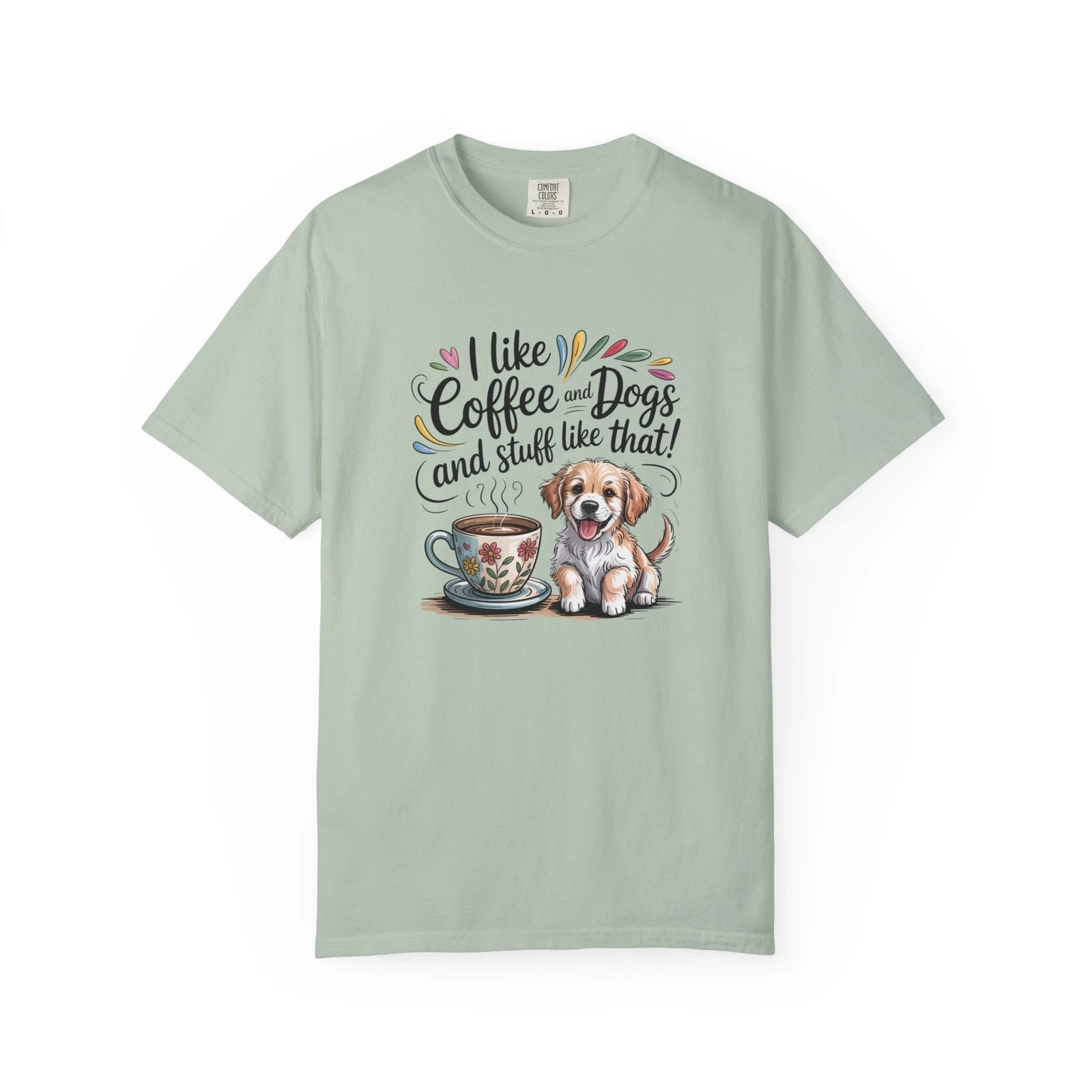 Coffee and Dogs Unisex Garment-Dyed T-shirt, Dog Lover Tee, Coffee Shirt, Cute