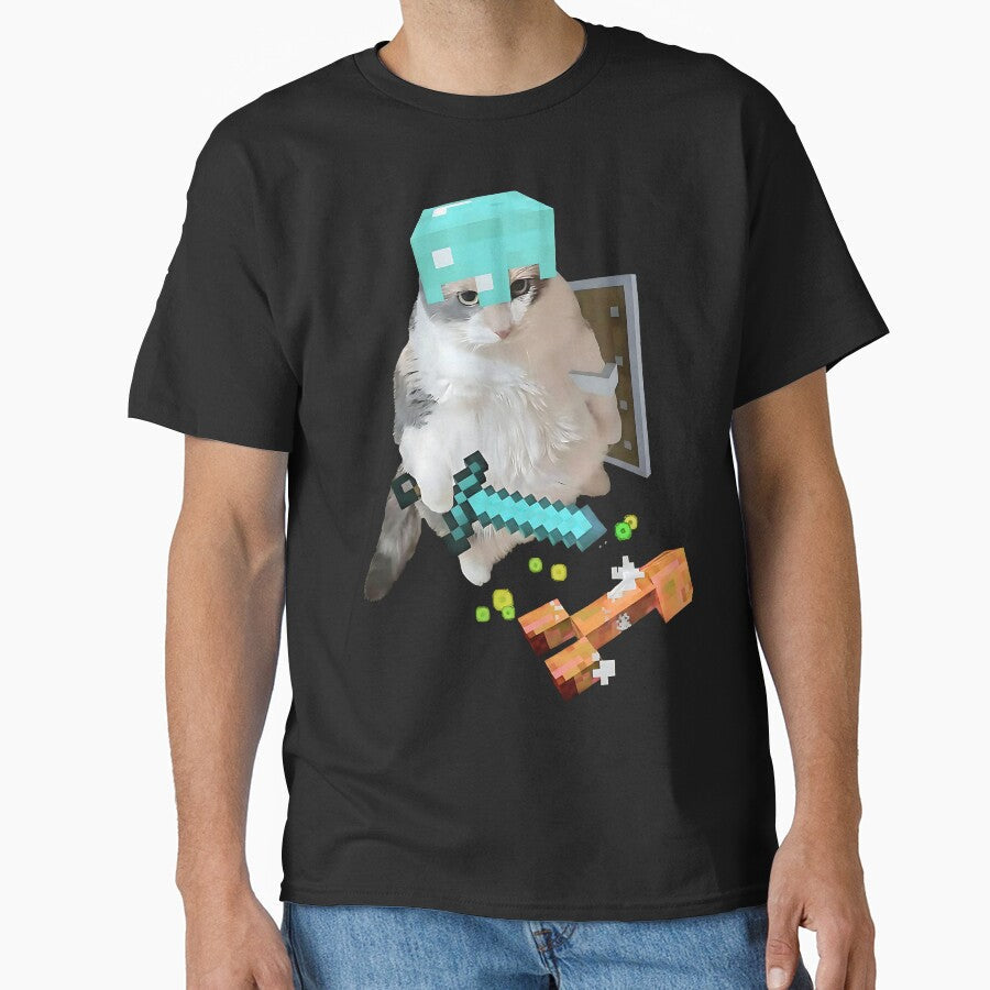 Diamond Armor Cat Creeper Gamer T-Shirt, Funny Mine Crafts Tee by thudoando