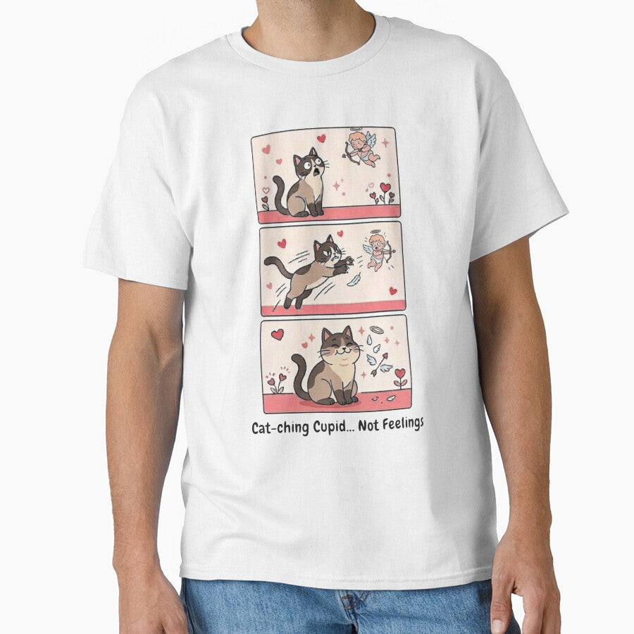 Cat-ching Cupid Not Feelings – Funny Anti Valentine Cat Meme Comic Cute Cat Design by aiqdelicia