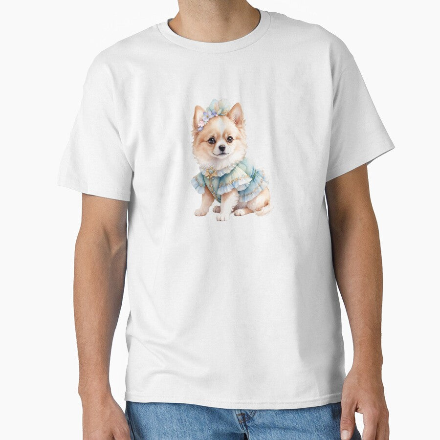 Delicate Watercolor Dog in Retro Clothes by Victoria Riabov