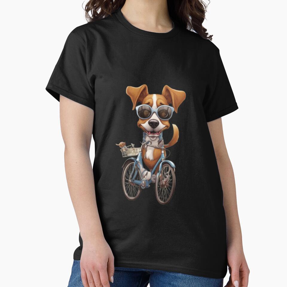 Funny cartoon dog with glasses and bicycle by kalutor