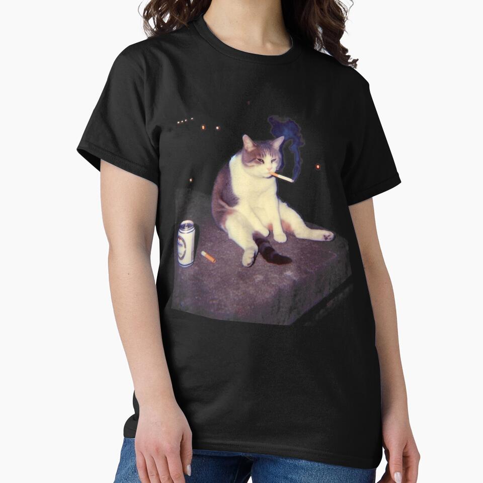 Smoking Cat Meme Shirt – Funny Cigarette Kitten Brainrot Tee by LizzyKeiko