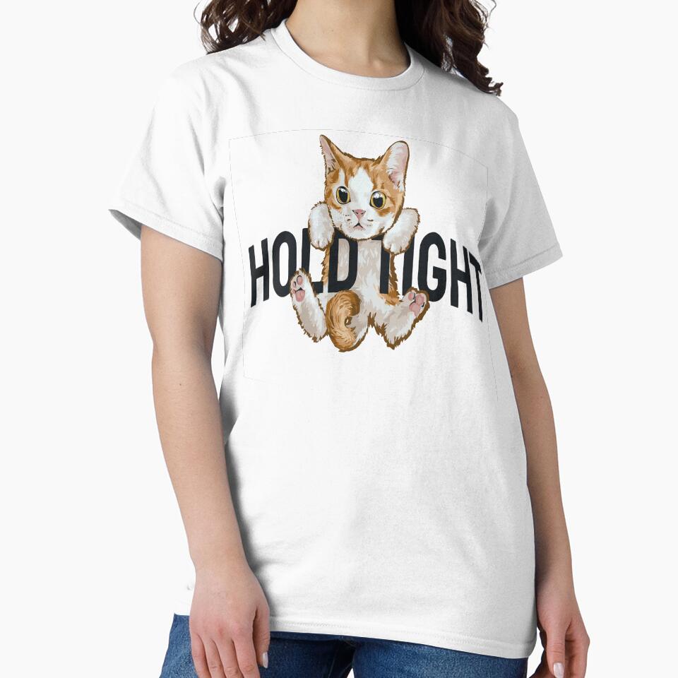 Little Kitten Hanging Hold Tight Slogan Illustration by Peekonet
