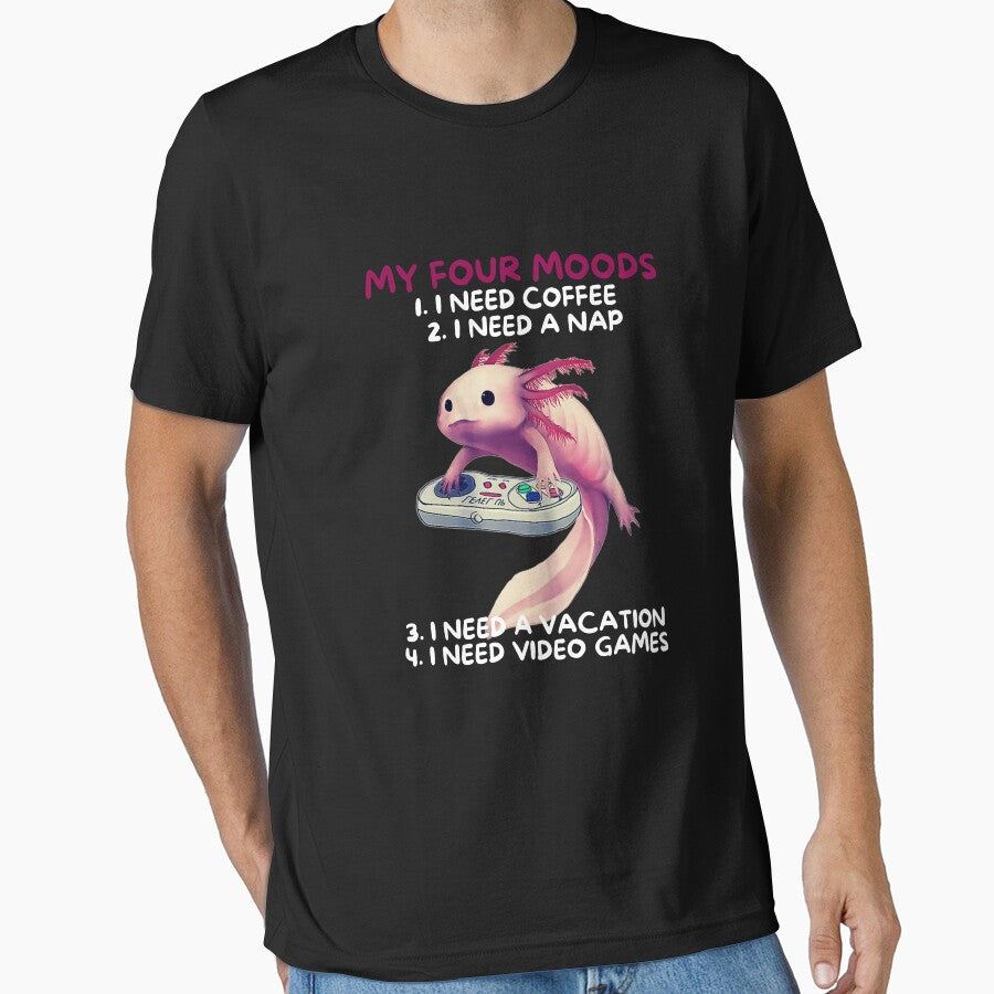 Men's Novelty Sarcastic Funny I Need Coffee I Need A Nap  I Need Vacation I need video games  Axolotls  Gaming by BOHOVIN