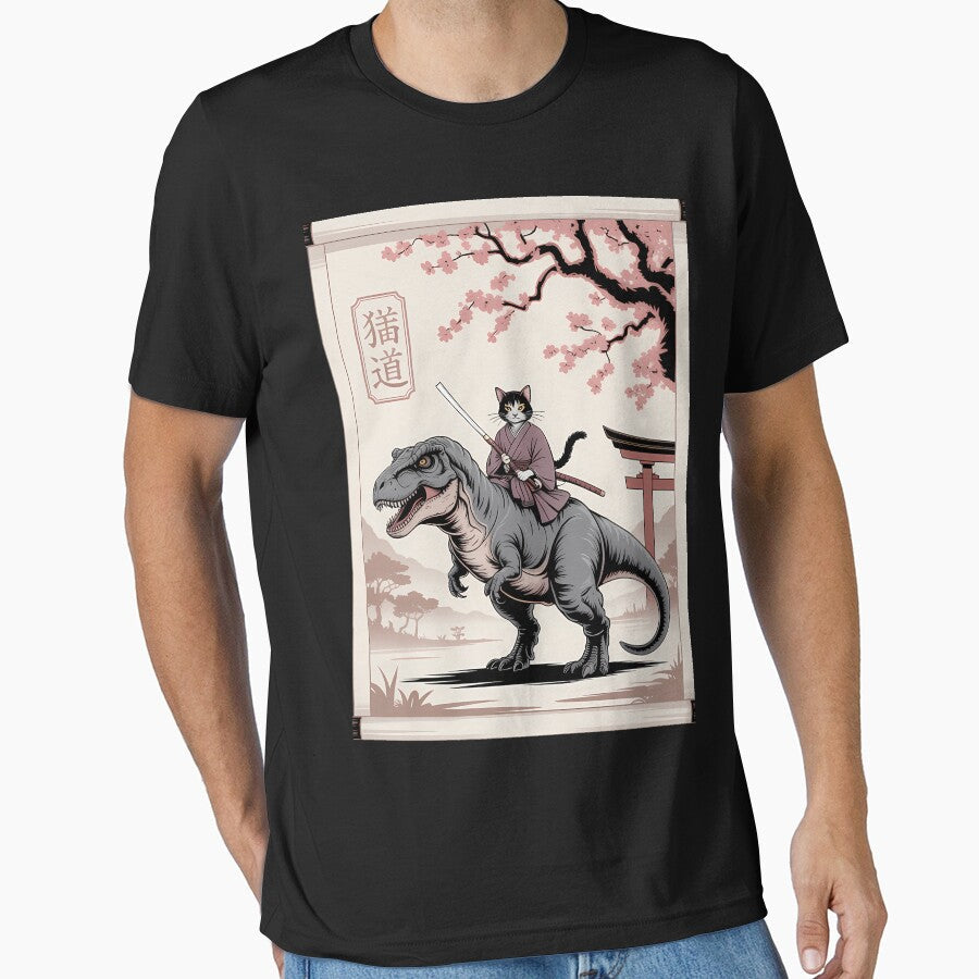 Funny Kawaii Cat Riding Dinosaur Japanese by lilensgavadur