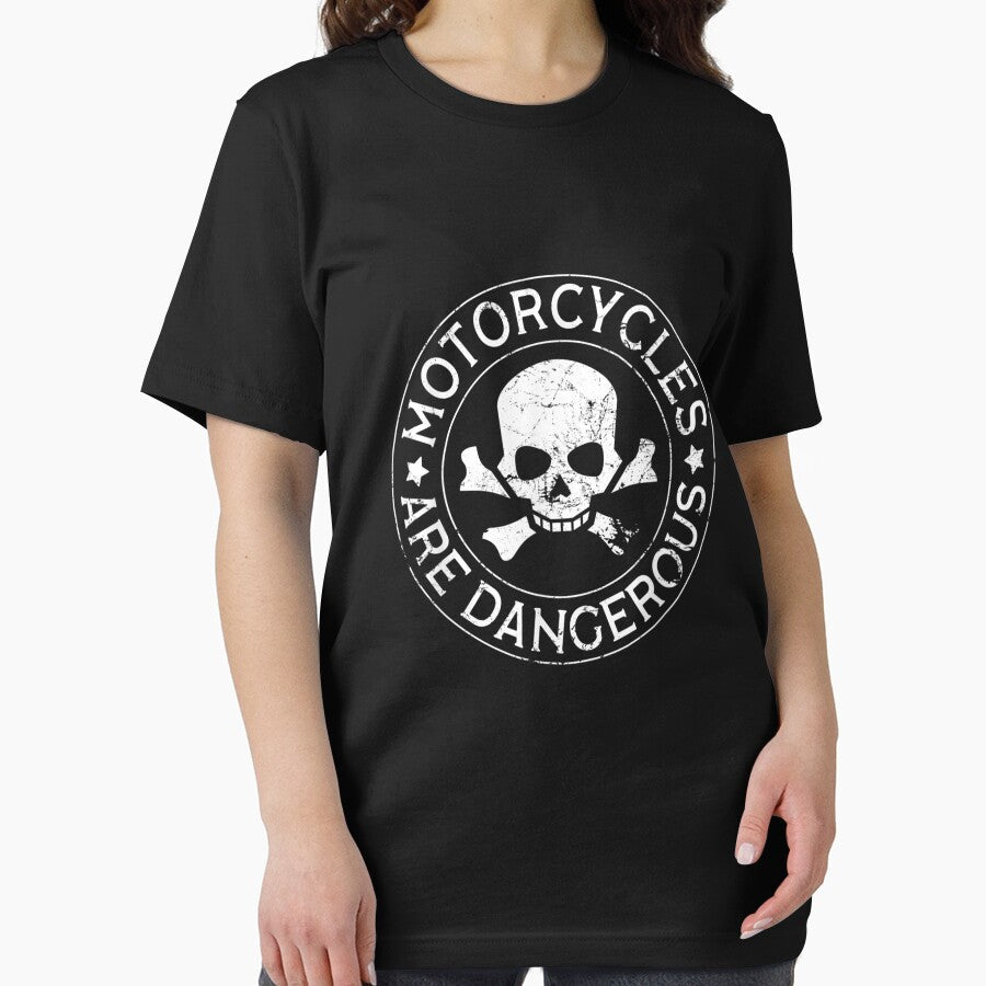 Motorcycles Are Dangerous Funny Ironic Motorbike T-Shirt by Lukifo-Glacier