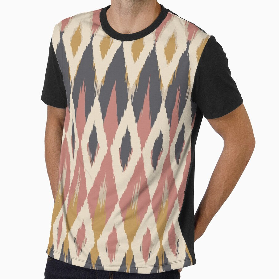 Boho Ikat Pattern, Pink, Mustard Yellow, Charcoal Gray by meggydesigns