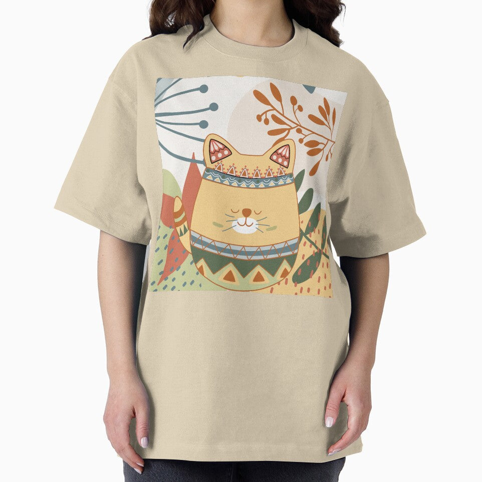 Chubby Boho Kitty Cat with a Chic Boho Background by JoyOfHopeStore
