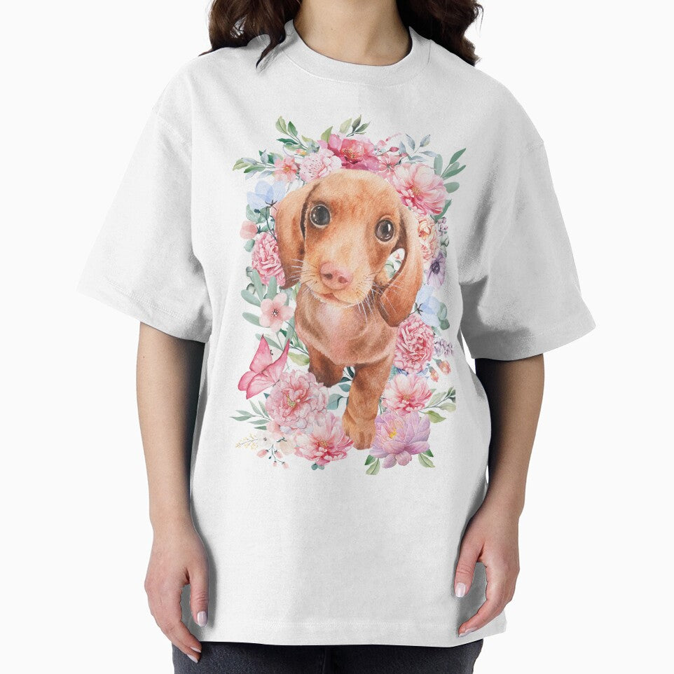 Puppy with flowers by Emilyprintart