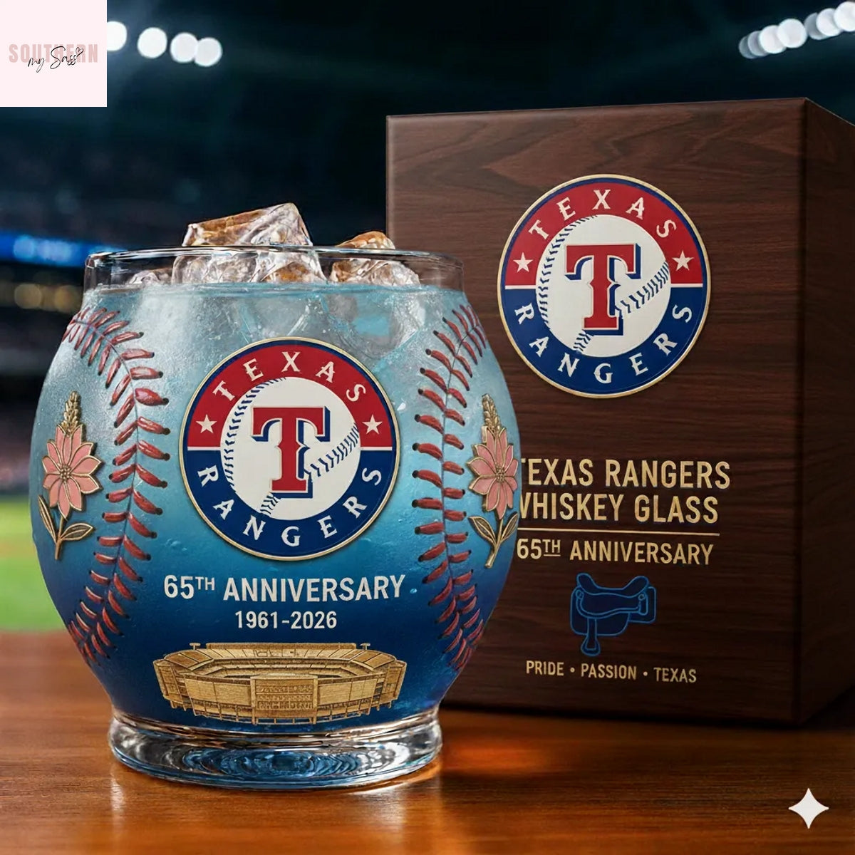 Texas Rangers 65th Anniversary Whiskey Glass
